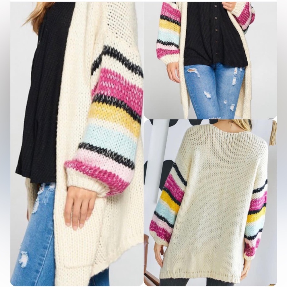 Cream bubble sleeve cardigan New Size medium - Picture 4 of 7
